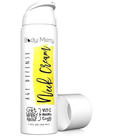 Body Merry Age Defense Neck Cream   Anti-Aging Treatment for Wrinkles and Double Chin Lines   Firming and Tightening Skin Moisturizer for Face  Neck and Chest  1.7 oz