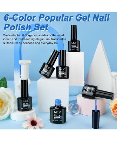 LKE Gel Nail Polish Set - 6 Summer Colors Light Baby Blue & White Soak Off UV/LED Nail Kit for DIY & Salon Manicure Pedicure - Perfect Gift for Nail Art Lovers - Buy Online on GoSupps.com
