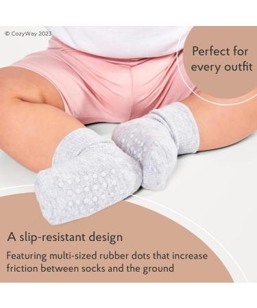 CozyWay Kids Non Slip Cotton Crew Socks - 12 Pairs Toddler Socks with Grips for Boys & Girls 1-3 Years - Buy Online on GoSupps.com