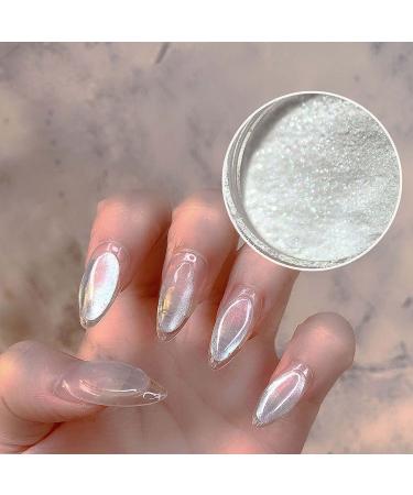 2 Same Boxes Pearl Powder,Ice Transparent Aurora Nail Powder,Neon Rainbow Holographic Chameleon Powder Chrome Iridescent Pigment Pearlescent High Gloss Nail Art Glitters white