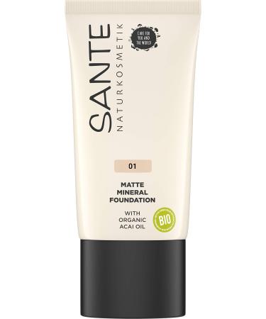 SANTE Naturkosmetik Matte Mineral Foundation 01 Warm Linen, Light Shade Matte Finish, Natural Makeup, Vegan, 30 ml