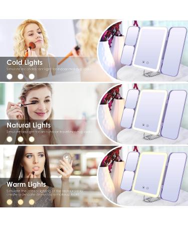 Sejoy Travel Makeup Vanity Mirror - 64 LED Lighted, 3X 7X Magnification, Tri-Fold Portable Mirror, Touch Sensor, 3 Color Modes, Rechargeable - Purple - Buy Online on GoSupps.com