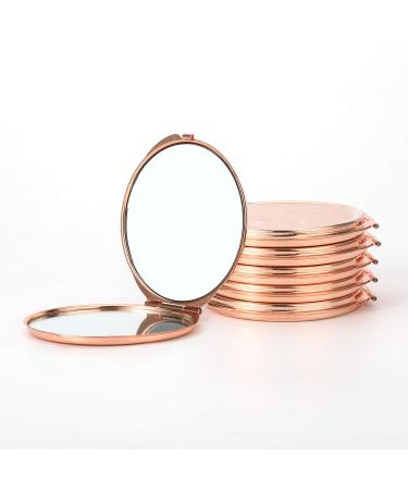 Dynippy Compact Mirror Bulk Round Makeup Metal Pocket Mirror for Purses Portable Hand Mirror Double-Sided with 2 x 1x Magnification (5 Pack Rose Gold)