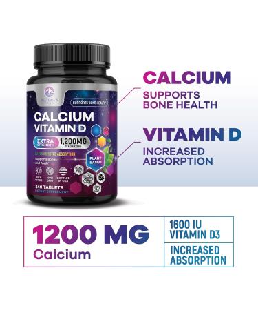 Calcium 1200 mg with Vitamin D3 - Bone Health Supplement Vitamin D & Calcium Supplements for Women & Men - Bone Strength Teeth & Immune Support Nature's Calcium Pills Bottled in USA - 240 Tablets 240 Count (Pack of 1) - Buy Online on GoSupps.com