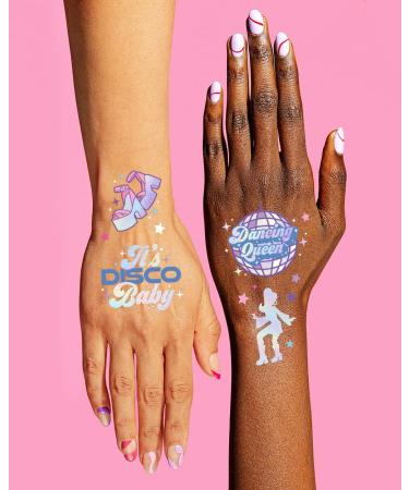 Disco Birthday Party Temporary Tattoos - 48 Iridescent Foil Pcs | Dancing Queen 70s Groovy Party Decor - Buy Online on GoSupps.com