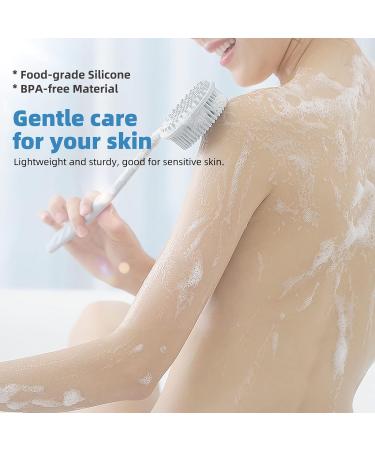 HEDONLEE Silicone Body Scrubber Set - 2 Pack Long Handle Back Scrubber with Hooks for Shower, Bath, Skin Massage, Exfoliation - Buy Online on GoSupps.com