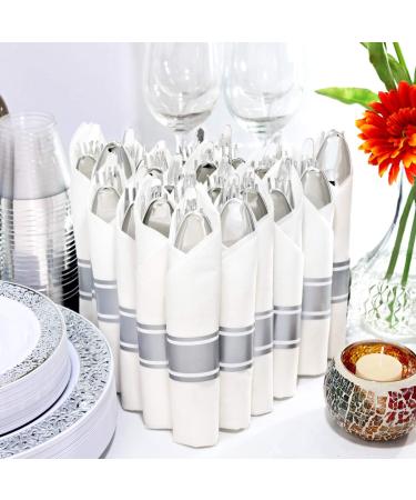 LLSF 210 Piece Silver Plastic Dinnerware Set - Disposable Plates, Cups, Napkins, and Cutlery for Wedding and Party - Buy Online on GoSupps.com