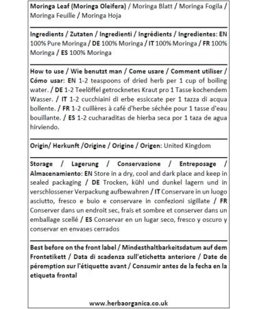 Herba Organica Moringa Leaf | Moringa Oleifera | All-Natural & Energizing | Antioxidant-Rich Brew | Pure Moringa Leaves (100g) - Buy Online on GoSupps.com