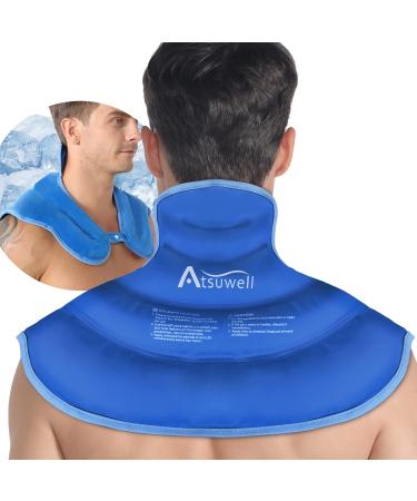 Atsuwell Ice Pack for Neck and Shoulders Pain Relief Cold Compress Therapy Shoulder Ice Packs for Injuries Reusable Gel Large Upper Back Cold Pack Wrap for Swelling Bruises Sprain Surgery Blue