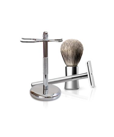 Safety Razor Shaving Kit for Men by Bevel - Includes Double Edge Razor, Vegan Shaving Brush, and Safety Razor Stand Shave Stand, Razor, Brush