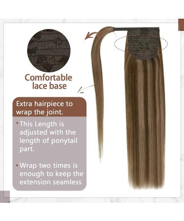 Runature 35cm Real Hair Ponytail Extensions - Brown & Blond Highlights - 70g Straight Hair Braid #3P12 - Buy Online on GoSupps.com
