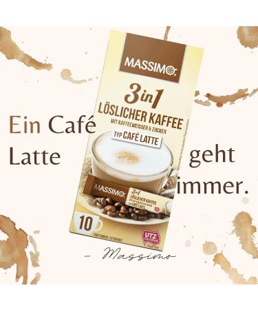 Massimo 3 in 1 Caf Latte 160 instant coffee sticks of 12.5 g soluble coffee powder beverage powder with soluble coffee sugar and coffee white - Buy Online on GoSupps.com