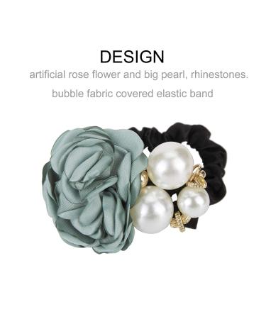 Colorful Pearl Strass Rose Flower Hair Bands - 6 Slim Floral Rubber Bubble Scrunchies for Women & Girls - Stretchable Ponytail Accessories - Buy Online on GoSupps.com