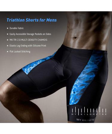 MY KILOMETRE Triathlon Shorts Mens 9 | Adjustable Drawstring, Leg Pockets, Chamois | 2022 Dark Blue - Medium - Buy Online on GoSupps.com