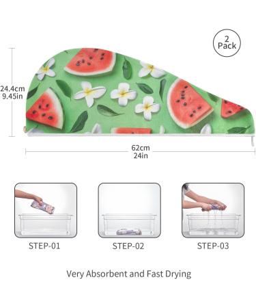 Plumeria Watermelon Green Hair Towel 2 Pack | Super Absorbent Quick Dry Hair Turbans for Women & Girls - Buy Online on GoSupps.com