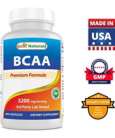 Best Naturals BCAA Branch Chain Amino Acid 3200mg | 400 Capsules - Pharmaceutical Grade, 100% Pure Instantized Formula for Muscle Growth | Pre/Post Workout Bodybuilding Supplement - Buy Online on GoSupps.com
