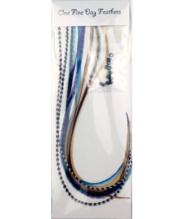 10 Feather Hair Extensions Real Feathers 22-28 cm with Rings/Loops (Midnight Naturals)