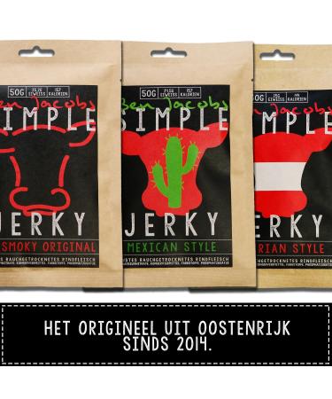Premium Handmade Beef Jerky Trial Box - 3 Mixed Flavors 18 x 50g Chemical-Free Austrian Pasture - International Shipping Available - Buy Online on GoSupps.com