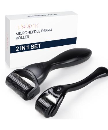 Derma Roller For Body Hair Beard growth, 2 Packs Microneedle Roller Kit for Men Women Home Use