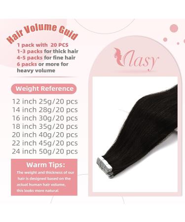 Vlasy 12 Inch Black Tape in Human Hair Extensions - 20pcs Straight Seamless Invisible Tape ins - Real Natural Hair Extensions - Buy Online on GoSupps.com