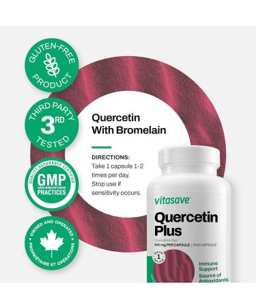 Vitasave Quercetin Plus 500mg with Bromelain (120 Count (Pack of 1)) - Buy Online on GoSupps.com