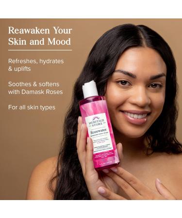 HERITAGE STORE Rosewater Facial Splash - Refreshing Glow for All Skin Types Hypoallergenic & Vegan 4oz - Buy Online on GoSupps.com
