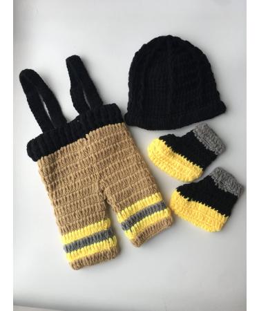 Pinbo Baby Firefighter Photography Prop Set - Crochet Knitted Hat, Pants, Shoes - Buy Online on GoSupps.com