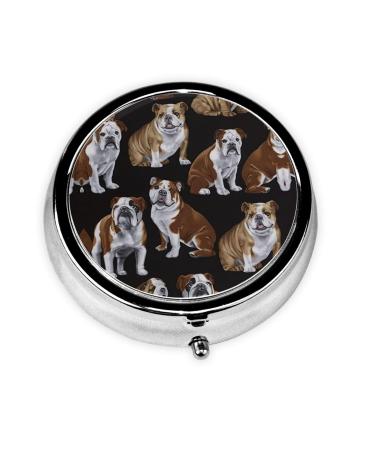 English Bulldogs Portable Round Pill Box - Lightweight and Moisture-Proof Perfect for Organizing Vitamins English Bulldogs One Size