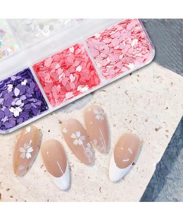 Cherry Blossom Flower Nail Art Decals & Sequins Set for DIY Manicure - 6 Grids - Buy Online on GoSupps.com