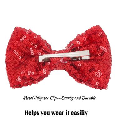 12 Pieces Red Sequin Cheer Hair Bows - Large 4.7 Inch Alligator Clips Hair Accessories for Girls, Toddlers, Cheerleaders, Teens, College Sports - Buy Online on GoSupps.com