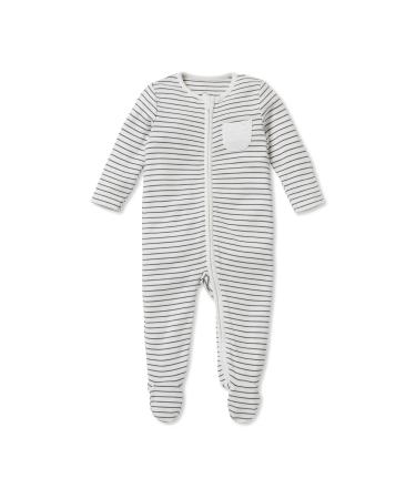 MORI Baby Boys and Girls Clever Sleepsuit - Unisex 2 Way Zipped Organic Pyjama - Comfortable Toddler Footed Nightwear 0 Month Grey Stripe - Two Way Zip