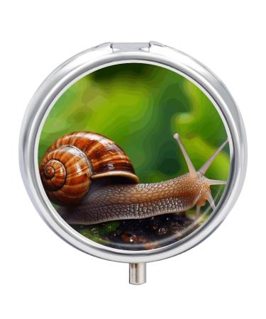 Pill Box Pill Case 3 Compartment Travel Pill Box Wildlife Animal Snail Printing Small Pill Box Portable Medicine Pill Case Pill Organizer for Purse & Pocket for Travel Handbag (Round)