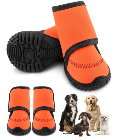 Petbobi Dog Boots, Waterproof Dog Shoes, Rubber Non-Slip Sole, Protect Dog Paws in Rain, Snow, Hot Pavement, Hardwood Floors, Hiking for Small Mediun, Large Dogs, 4PCS, Orange Size #6: 2.75"x3.14"(W*L)
