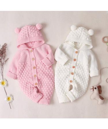 Haokaini Newborn Baby Knitted Winter Romper Hooded Ear Warmer Snowsuit 6-12 Months Pink - Buy Online on GoSupps.com