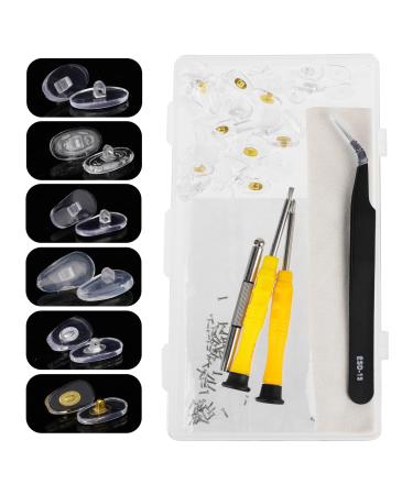 Kalione glasses pads 24 pairs of screw-on soft silicone metal core air chamber-glass chamber-nose pads glasses pad substitute with micro-screw glasses screwdriver glasses cleaning cloth tweezers
