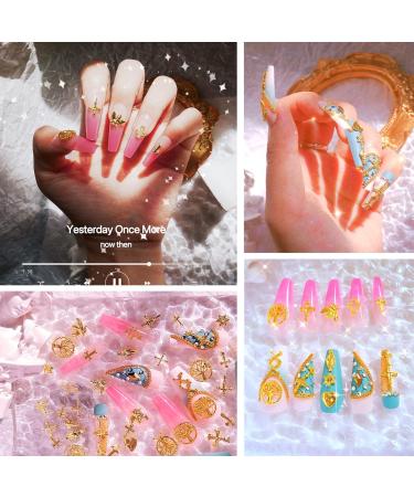 136pcs 3D Nail Charms Rhinestones | Gold Metal Nail Chains & Rivet Studs for Acrylic Nail Art | DIY Nail Decorations - Buy Online on GoSupps.com