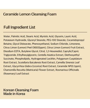 eyeNlip Ceramide Lemon Cleansing Foam 3.3fl oz - Creamy Daily Cleanser with Fruit Extracts and Ceramide NP for Soft Fresh Skin Korean Skin Care - Buy Online on GoSupps.com