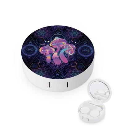Bagea-Ka Magic Mushrooms Psychedelic Art Pattern Contact Lens Case Box Eye Care Kit Holder Mirror Box with Tweezers Remover Tool Solution Bottle for Outdoor Travel & Home