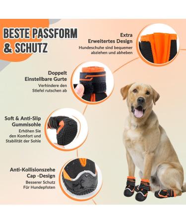 Slowton Waterproof Dog Shoes - Non-Slip Paw Protection for Small & Medium Dogs | 4 Pack Reflective Velcro Fastener Boots - Winter Size 2 (4.5 cm Width) - S-Orange - Buy Online on GoSupps.com