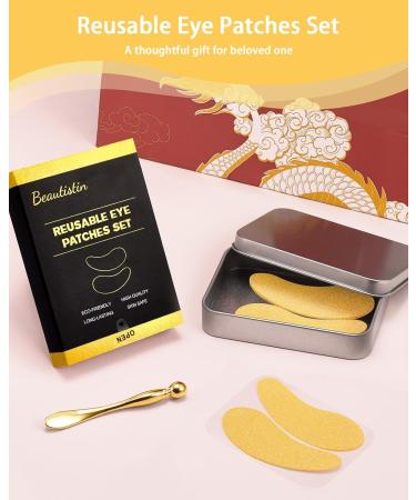 Buy Reusable Under Eye Patches - 2 Pairs Silicone Eye Wrinkle Masks with Metal Applicator & Tin Case - Gold - Buy Online on GoSupps.com