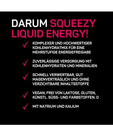 Squeezy Liquid Energy (Raspberry) 12 Pack - Fast-Acting Sport Energy Gel for Cycling & Marathons - Hydration & Performance Boost - 60 ml Each - Buy Online on GoSupps.com