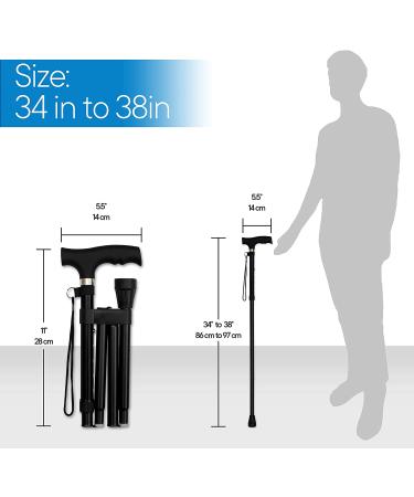 Folding Adjustable Lightweight Aluminum Offset Walking Cane - Collapsible Stick with Derby Handle for Limited Mobility - Black - Buy Online on GoSupps.com