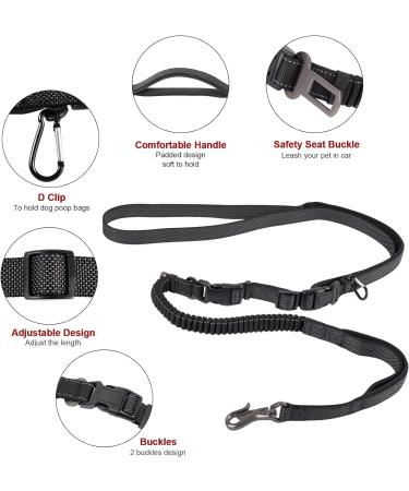 Hands Free Running Dog Lead - Retractable 7FT Long Training Leash for Medium Large Dogs - Reflective Nylon Tape - Ideal for Walking, Hiking, Jogging - Car Seat Belt Leash - Black - Buy Online on GoSupps.com