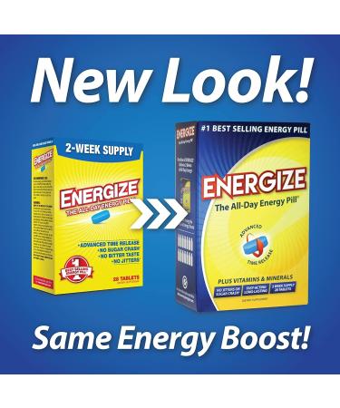 Energize Caffeine Pills - Fast Acting Energy Supplement for Focus & Clarity | All-Day Energy No Jitters 28 Time Released Tablets - Buy Online on GoSupps.com