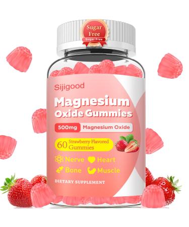 500mg Magnesium Oxide Gummies for Adults & Kids - Sugar Free Magnesium Gummies Supplement for Nerve, Bone & Muscle Support, Vegan, Non-GMO, Strawberry Flavor, 60 Count 60 Count (Pack of 1)