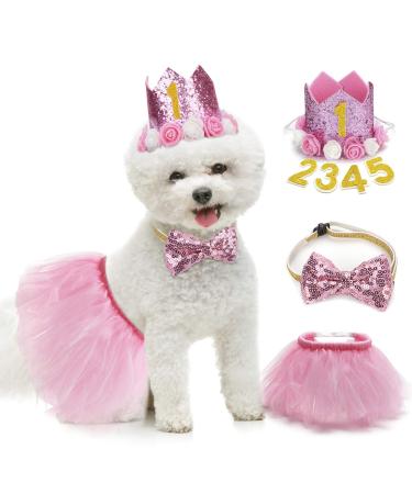 Legendog Dog Tutu Skirt, Dog Birthday Party Supplies - Dog Birthday Hat - Dog Bowtie, Cute Pink Dog Birthday Outfit Girl, Dog Dresses for Small Dogs