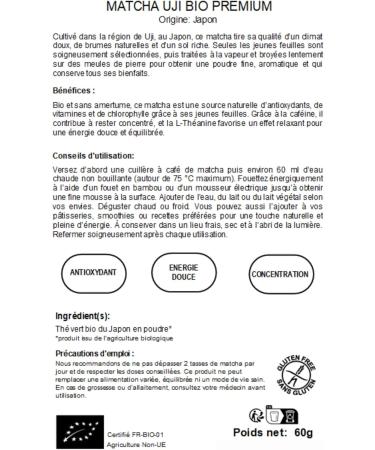 Matcha Premium Uji I Th Vert Matcha Japonais 100% Pur I Antioxydants Naturels I nergie & Vitalit I 60g I Valebio - Buy Online on GoSupps.com