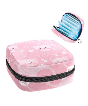 Cute Pink Pig Sanitary Napkin Storage Bag Zipper Menstrual Cup Pouch Feminine Menstruation First Period Pads Holder for Girls Women Ladies Multi-colored 09
