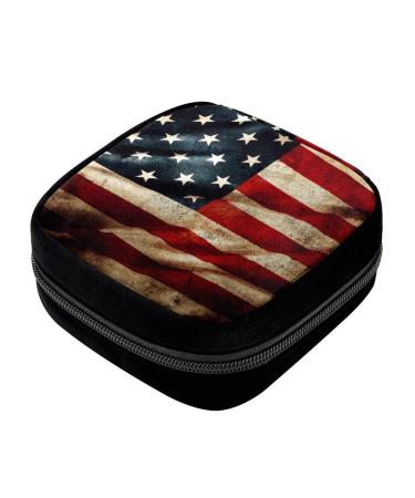 GIAPB Period Bag Sanitary Napkin Storage Bag Pad Holder for Period Makeup Pouch Vintage American Flag Pattern Color3692