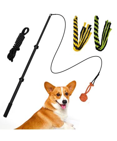 Zttark Dog Flirt Pole Interactive Toys for Dogs Chase and Drag Durable Teaser Wand Outdoor Exercise Training Chewing for Small Medium Large Dogs (Black)
